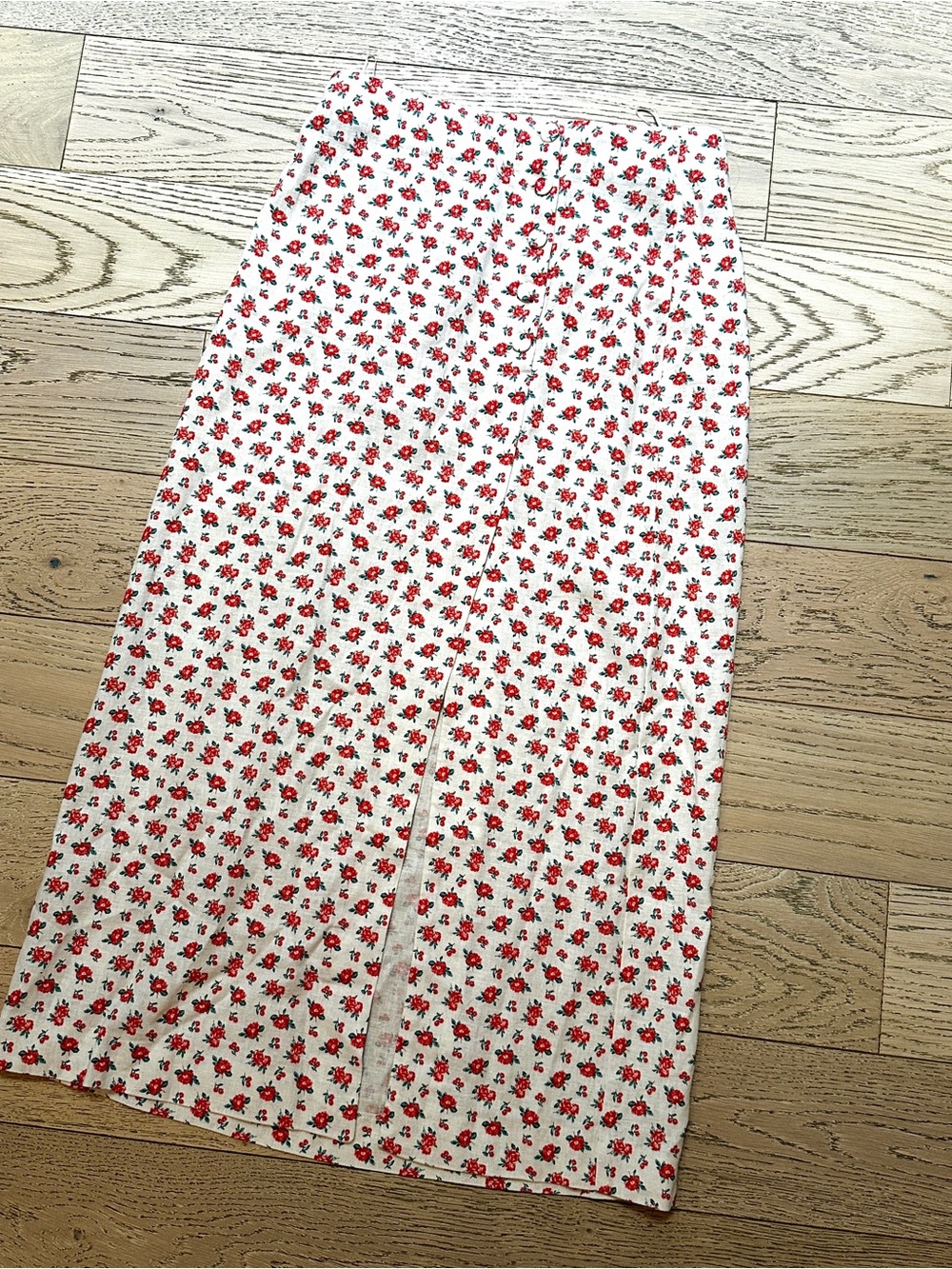 Zara Floral Midi High Slit 55% Linen Skirt